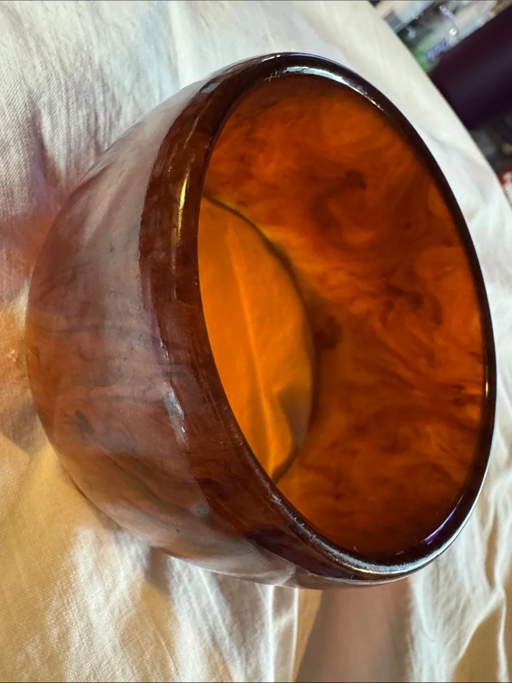 1940’s Bakelite Vintage Large chunky heavy Root beer Swirl Bangle Bracelet
